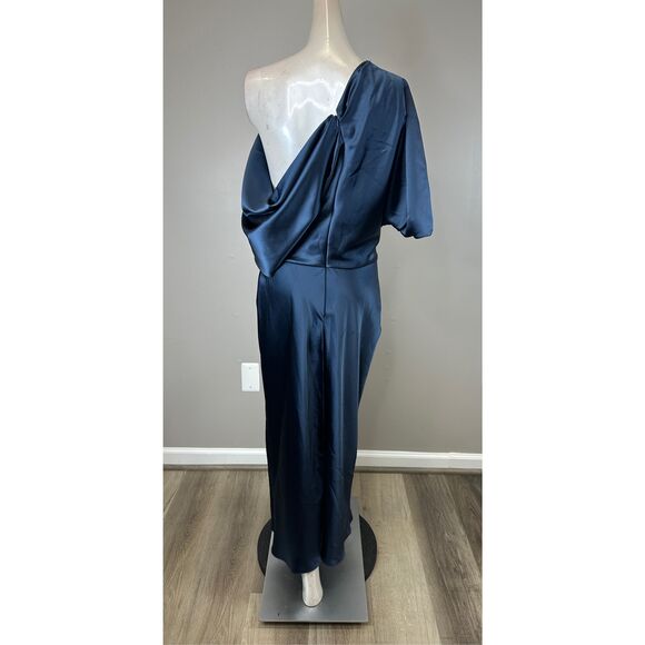 Amsale Midnight Blue One-Shoulder Midi Dress - Picture 8 of 12